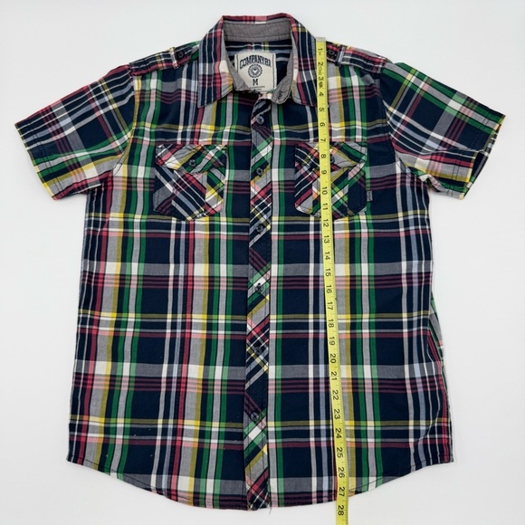 Company 81 Men's Bright Colored Short Sleeve Plaid Shirt Navy Pink Green Medium - Picture 11 of 14